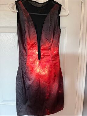 Red Ombre Mesh-Inset Mini Dress
